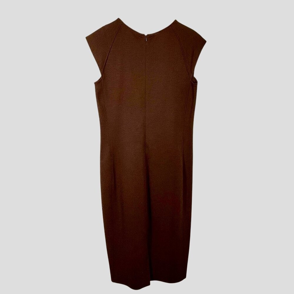 Ralph Lauren Blue Label Wool Sleeveless Brown Midi Sheath Dress Size 6 - Picture 3 of 11